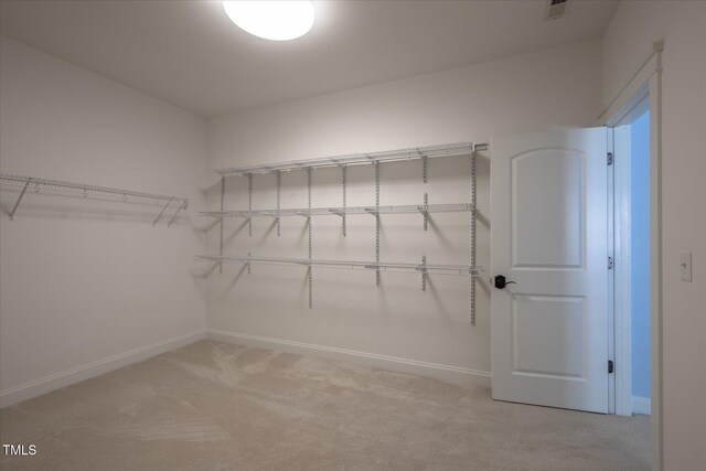 spacious closet featuring light carpet