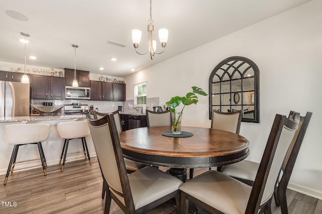 1012 Ringhill Bluff Dr, Durham, NC 27704 - dining space featuring light wood-style floors, a chandelier, recessed lighting, and baseboards