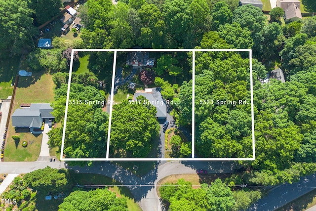 5517 Spring Rd, Raleigh, NC 27603 - aerial view of property and surrounding area with property parcel outlined