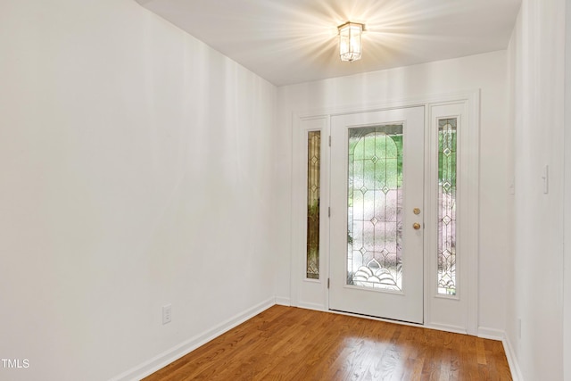 entrance foyer featuring wood finished floors and baseboards