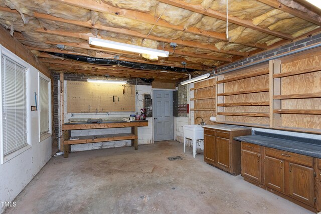 below grade area featuring a workshop area