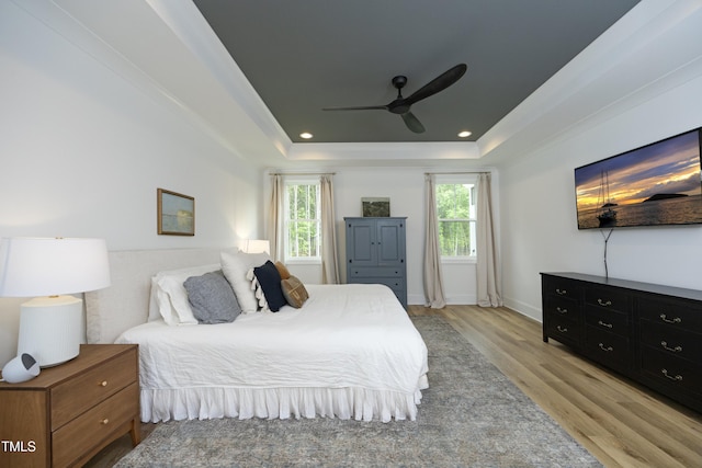 2200 Mays Crossroads Rd, Louisburg, NC 27549 - bedroom with light wood finished floors, a raised ceiling, recessed lighting, and a ceiling fan