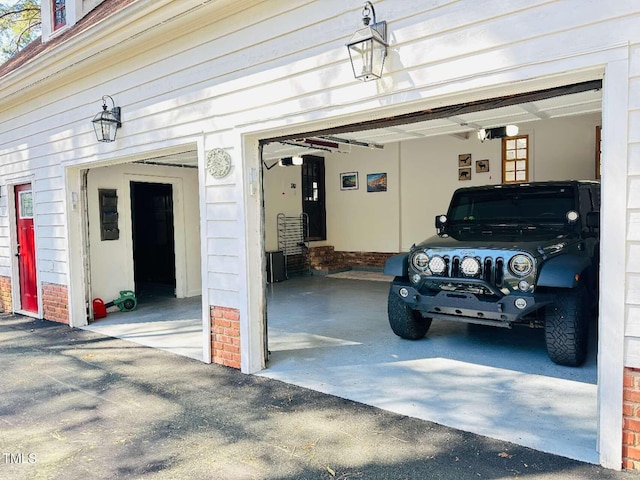 garage with a garage door opener