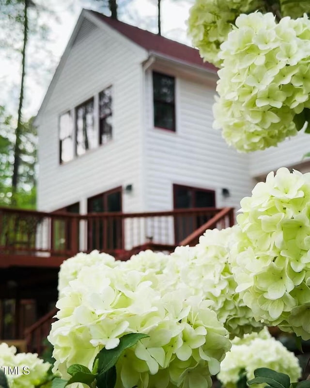 back of house featuring a wooden deck