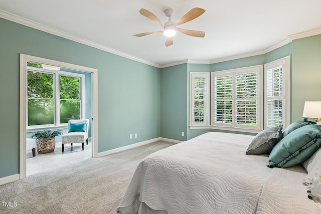 101 Parkbow Ct, Cary, NC 27519 - bedroom featuring multiple windows, carpet floors, ornamental molding, and ceiling fan
