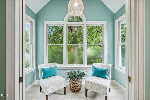 101 Parkbow Ct, Cary, NC 27519 - sitting room featuring vaulted ceiling, plenty of natural light, and tile patterned flooring