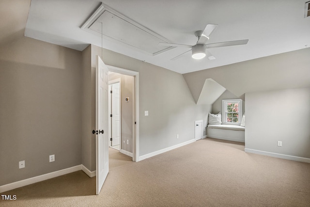 101 Parkbow Ct, Cary, NC 27519 - bonus room with attic access, carpet, a ceiling fan, and vaulted ceiling