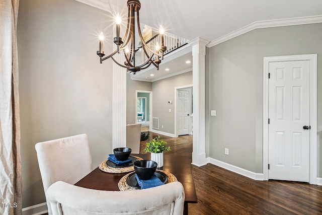 101 Parkbow Ct, Cary, NC 27519 - dining area with ornamental molding, wood finished floors, a chandelier, and recessed lighting
