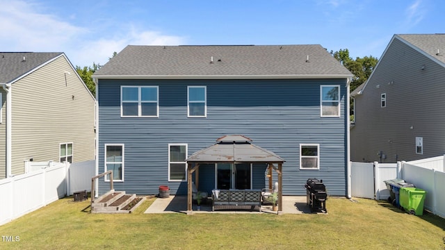 back of property featuring a patio, a gazebo, and outdoor lounge area