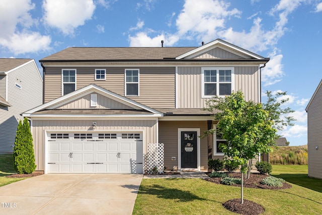 19 Cecina Ct, Clayton, NC 27527 - view of front of house with concrete driveway, a front yard, and an attached garage