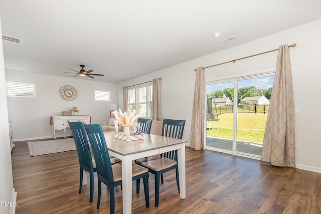 19 Cecina Ct, Clayton, NC 27527 - dining area featuring dark wood-type flooring, baseboards, ceiling fan, and recessed lighting