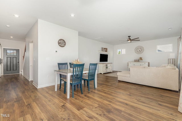 19 Cecina Ct, Clayton, NC 27527 - dining area featuring a ceiling fan, wood finished floors, plenty of natural light, baseboards, and recessed lighting
