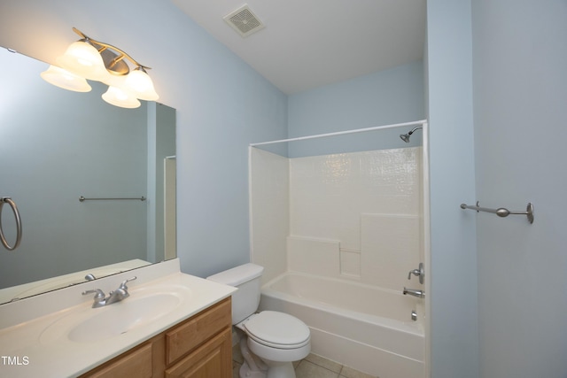 full bathroom featuring toilet, vanity, tile patterned floors, and shower / bath combination