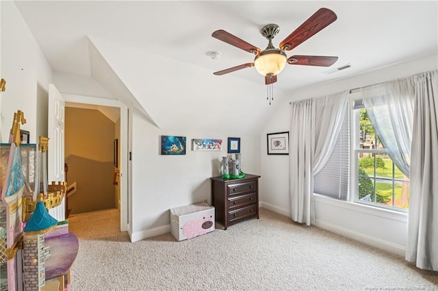 631 Anderson Creek Dr, Spring Lake, NC 28390 - living area with baseboards, carpet, ceiling fan, and lofted ceiling