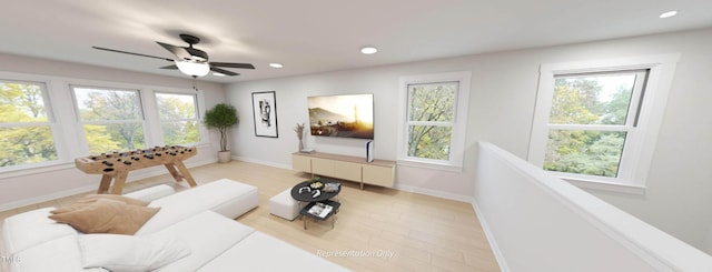 1891 Ballard Rd Unit 192, Fuquay Varina, NC 27526 - living area featuring recessed lighting, ceiling fan, baseboards, and light wood-style floors