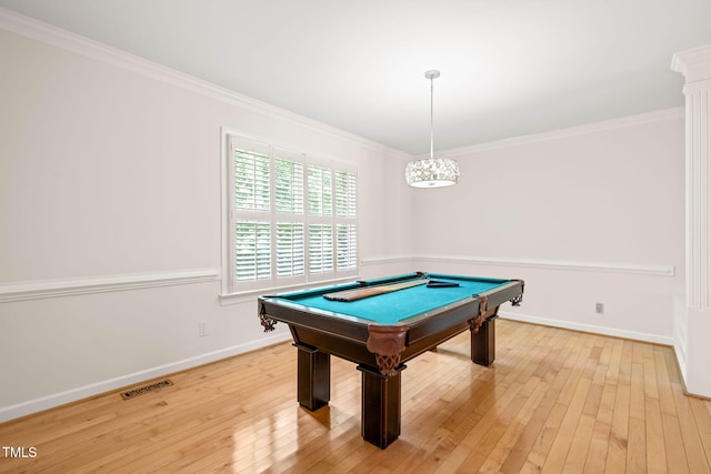 1514 Lawrence Rd, Creedmoor, NC 27522 - game room with light wood-type flooring, billiards table, crown molding, and baseboards