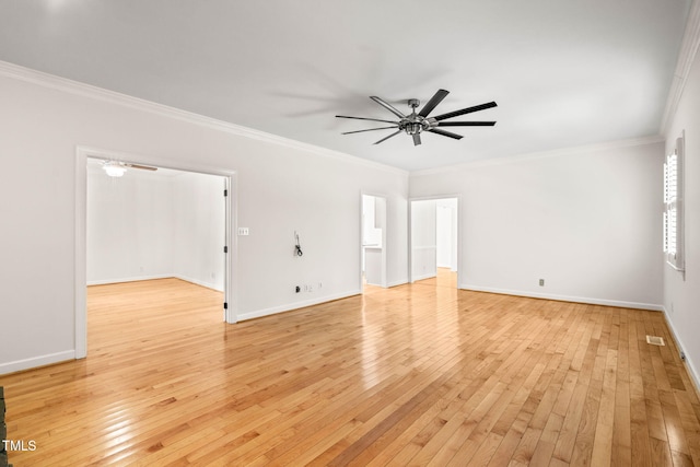 1514 Lawrence Rd, Creedmoor, NC 27522 - spare room with light wood-style flooring, ceiling fan, crown molding, and baseboards