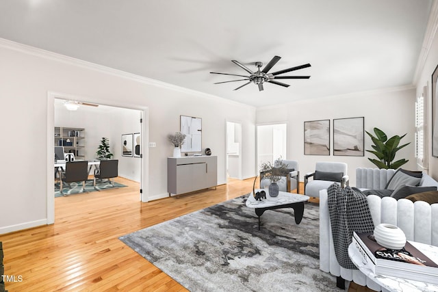 1514 Lawrence Rd, Creedmoor, NC 27522 - living area with ornamental molding, ceiling fan, hardwood / wood-style floors, and baseboards