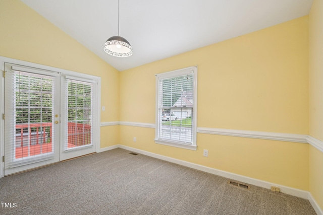 1102 Laurens Way, Knightdale, NC 27545 - carpeted empty room featuring lofted ceiling, french doors, and baseboards
