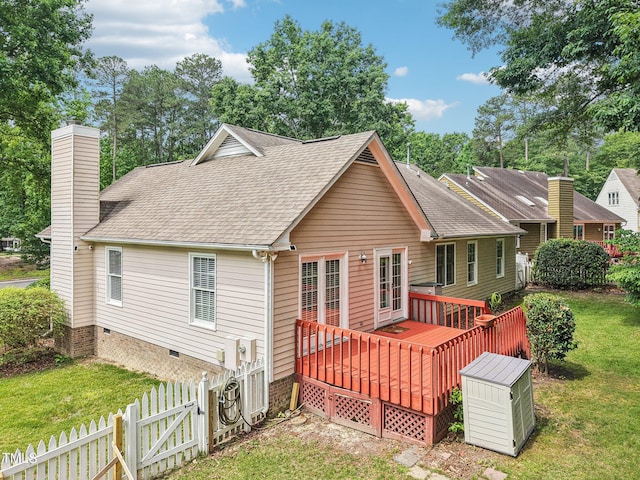 1102 Laurens Way, Knightdale, NC 27545 - back of property with roof with shingles, a deck, a chimney, and crawl space