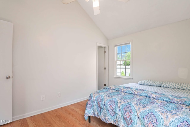 1508 Malta Ave, Raleigh, NC 27610 - bedroom featuring wood finished floors, vaulted ceiling, baseboards, and a ceiling fan