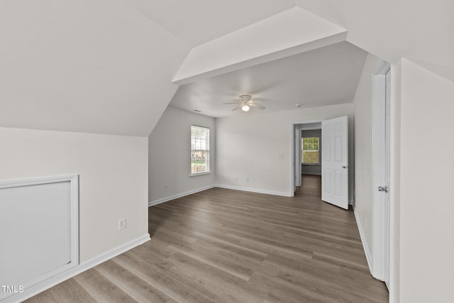 204 Trevor Ridge Dr, Holly Springs, NC 27540 - additional living space with ceiling fan, wood finished floors, and lofted ceiling
