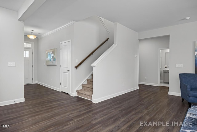 1412 Main St, Lillington, NC 27546 - entrance foyer featuring dark wood-type flooring, baseboards, and stairway