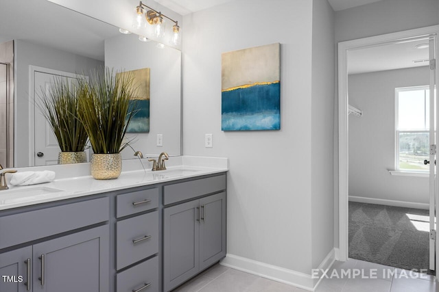 1412 Main St, Lillington, NC 27546 - full bath with double vanity, baseboards, and tile patterned floors