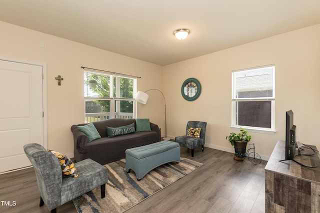 living room with wood finished floors and baseboards