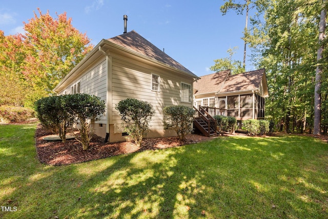 39 Forked Pine Ct, Chapel Hill, NC 27517 - view of side of property with a sunroom, a yard, and stairs
