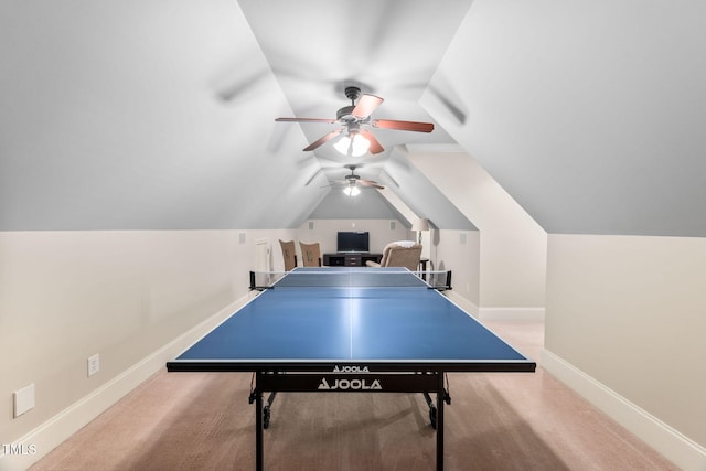 39 Forked Pine Ct, Chapel Hill, NC 27517 - playroom with ceiling fan, lofted ceiling, baseboards, and carpet