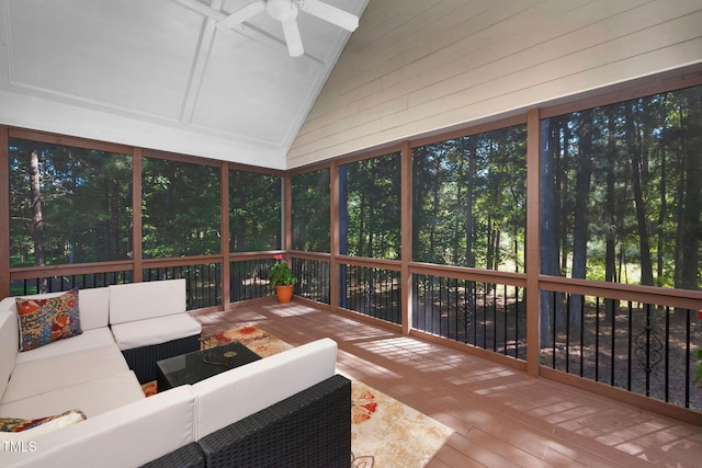 39 Forked Pine Ct, Chapel Hill, NC 27517 - sunroom / solarium featuring an outdoor living space, vaulted ceiling, and ceiling fan