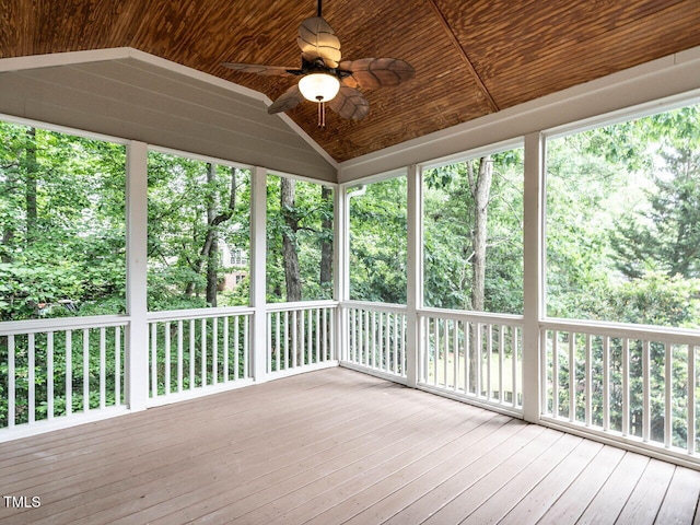 203 Chilcott Ln, Apex, NC 27502 - unfurnished sunroom with a ceiling fan and lofted ceiling