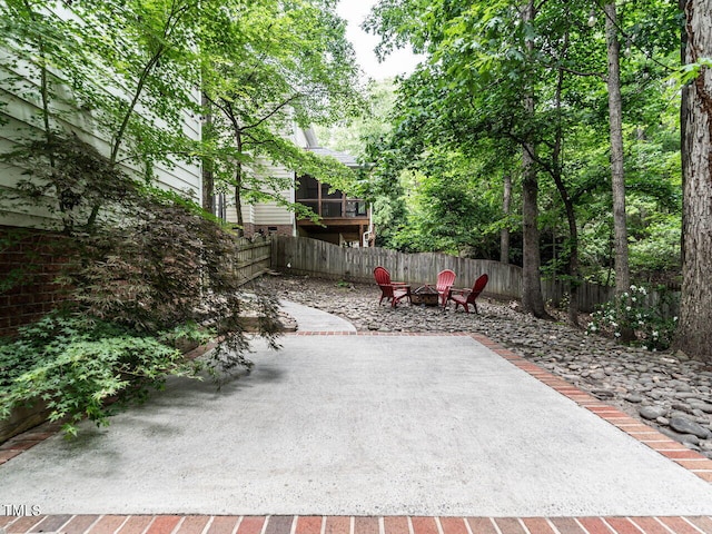 203 Chilcott Ln, Apex, NC 27502 - view of patio / terrace with a fire pit