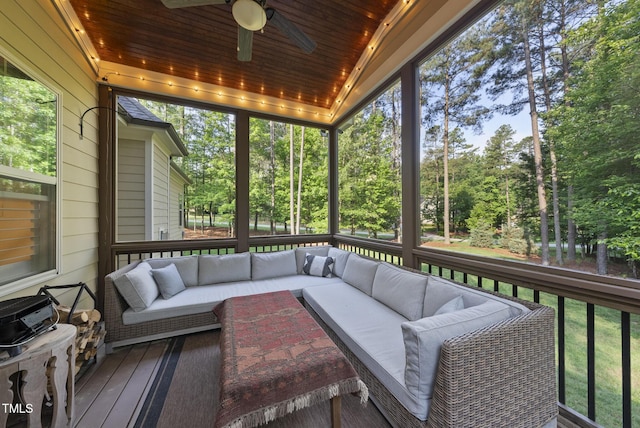 1211 New Grissom Way, Wake Forest, NC 27587 - sunroom / solarium with outdoor lounge area, ceiling fan, and healthy amount of natural light