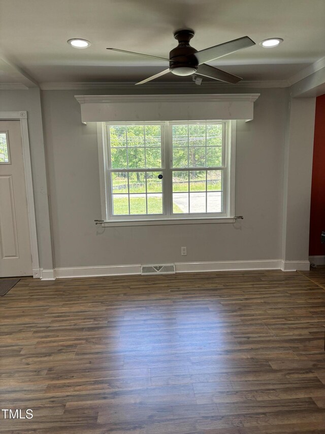 704 S Mineral Springs Rd, Durham, NC 27703 - unfurnished room featuring ornamental molding, healthy amount of natural light, a ceiling fan, recessed lighting, and baseboards