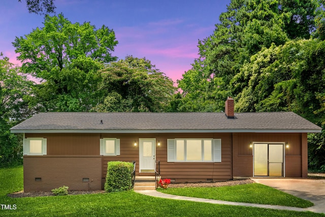 330 Wilmot Dr, Raleigh, NC 27606 - ranch-style home with crawl space, a chimney, and a front lawn