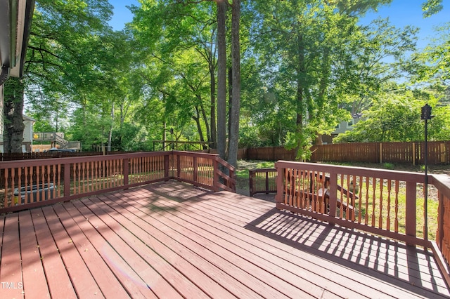 deck with a fenced backyard
