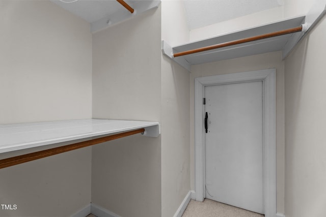 spacious closet featuring light carpet