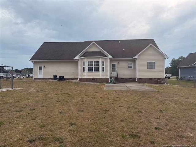 back of property with crawl space and a patio area