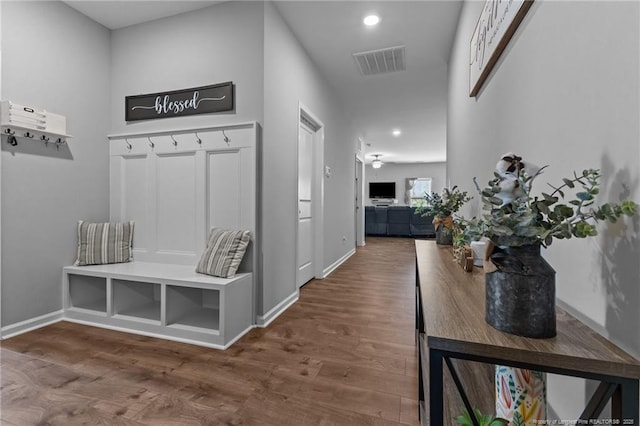 308 Laurel Lake Rd, Salemburg, NC 28385 - mudroom featuring wood finished floors, baseboards, and recessed lighting