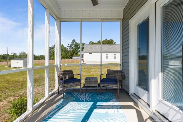 308 Laurel Lake Rd, Salemburg, NC 28385 - sunroom featuring a ceiling fan