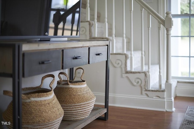 detailed view of wood finished floors and baseboards