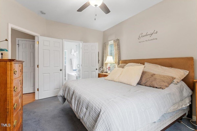 151 Donnibrook Run, Fuquay Varina, NC 27526 - carpeted bedroom featuring ceiling fan and ensuite bathroom