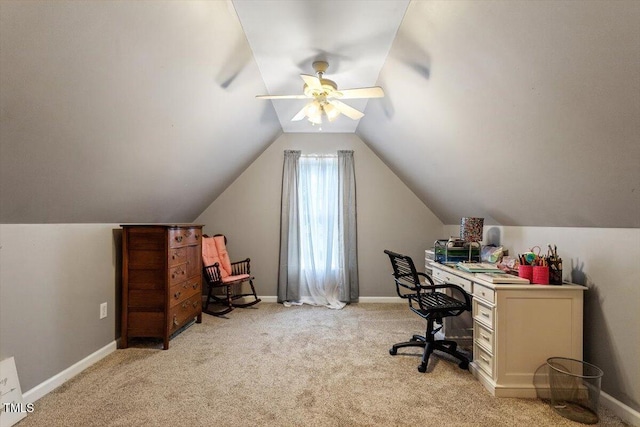151 Donnibrook Run, Fuquay Varina, NC 27526 - home office with ceiling fan, light colored carpet, and vaulted ceiling