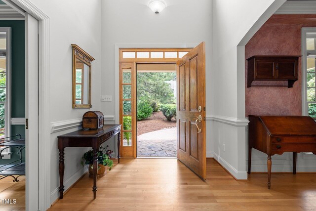 entrance foyer with light wood-type flooring