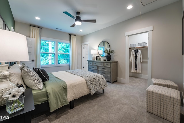 318 Ivy Ridge Rd, Chapel Hill, NC 27516 - carpeted bedroom featuring attic access, a spacious closet, ceiling fan, recessed lighting, and baseboards