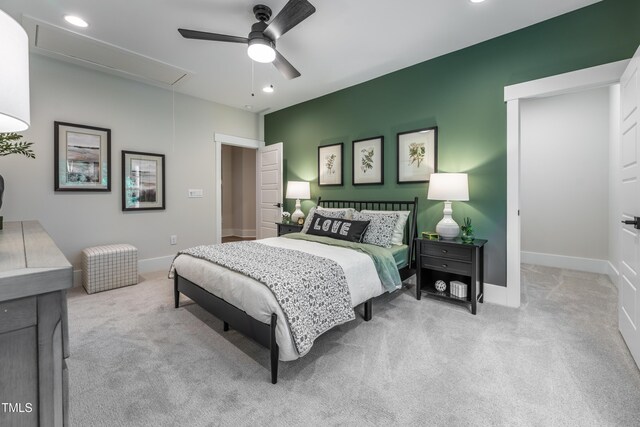 318 Ivy Ridge Rd, Chapel Hill, NC 27516 - carpeted bedroom with attic access, recessed lighting, baseboards, and a ceiling fan