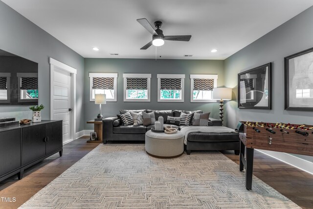 318 Ivy Ridge Rd, Chapel Hill, NC 27516 - living area with ceiling fan, wood finished floors, baseboards, and recessed lighting