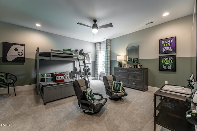 318 Ivy Ridge Rd, Chapel Hill, NC 27516 - bedroom with light colored carpet, baseboards, recessed lighting, and a ceiling fan